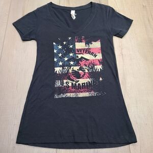 Female Marine Veteran Black V-Neck Tee